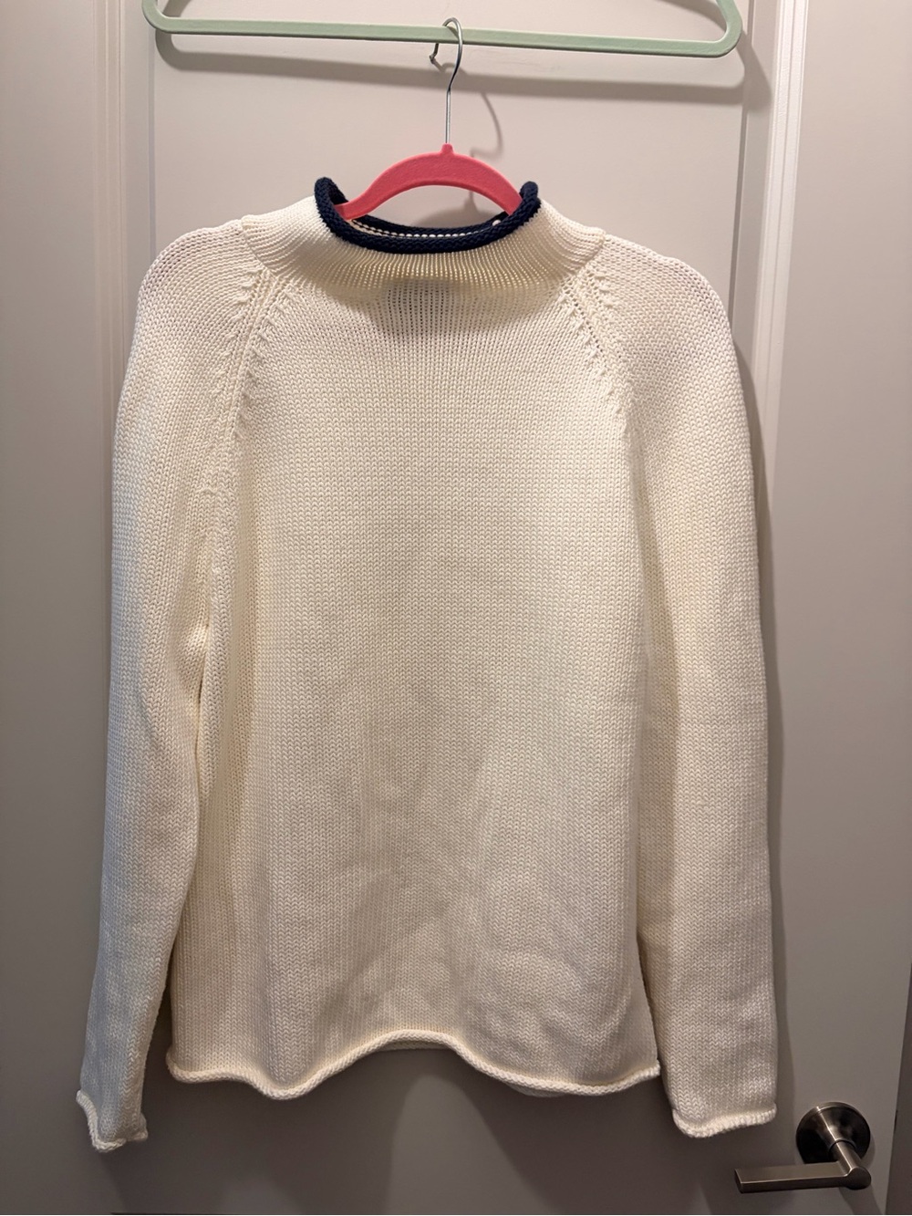 J. Crew Cream Mock Neck Sweater with Navy Trim